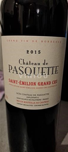 Vinos Rouge sec Château Pasquette 2015 Francia Burdeos Saint-Émilion Gran Cru AOC Grand Cru