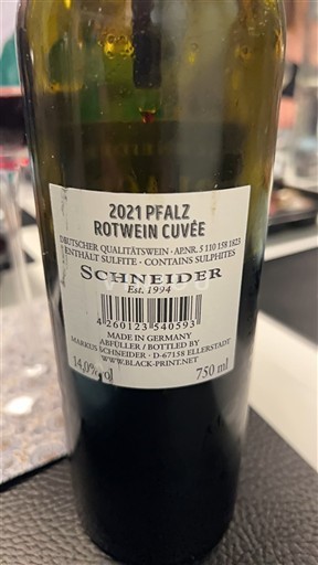 Вина Rouge sec Rotwein Cuvée Schneider 2021 Німеччина Пфальц
