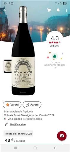 Venecia Veneto Inama Azienda Agricola Vulcaia Fumé Sauvignon 2021