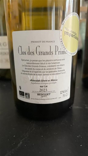Viinit Blanc sec Clos des Grands Primos 2023 Ranska Loiren laakso Muscadet-sèvre-et-maine AOC