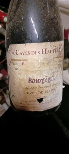 Rượu vang Rouge sec Cuvée de Prestige Les Caves des Hautes Côtes 1995 Pháp Bourgogne AOC