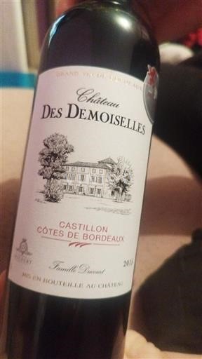 Vin Rouge sec Château des Demoiselles 2015 France Bordeaux Castillon-côtes-de-bordeaux AOC