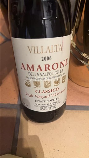 Veneto Amarone della Valpolicella Villalta Classico Single Vineyard 'I Comunali' 2006