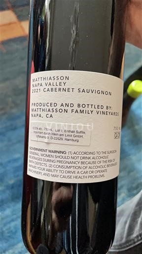 AVA kaliforniane Napa Valley Matthiasson Family Vineyards Cabernet sauvignon 2021