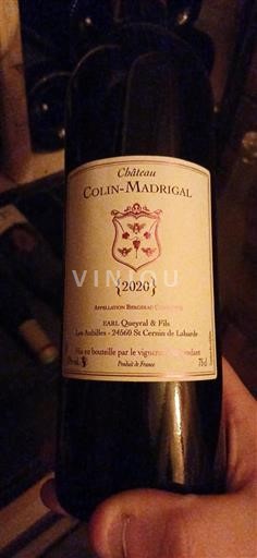 Viner Rouge sec Château Colin-Madrigal 2020 Frankrike Sydväst Bergerac AOC
