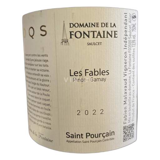 Loire-dalen Saint-Pourçain Domaine de la Fontaine Saulcet Les fables 2022