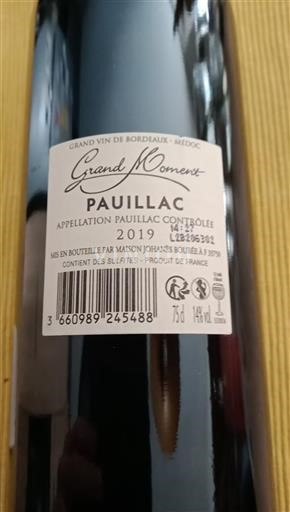 Bordeaux Pauillac Maison Johanès Boubée Grand Moment 2019