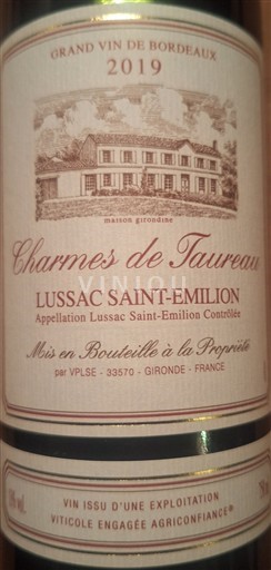 Bordeaux Lussac-saint-émilion Charmes de Taureau 2019