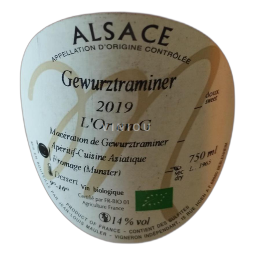 Alsace Gewurztraminer Jean-Louis Mauler L'Or en G 2019