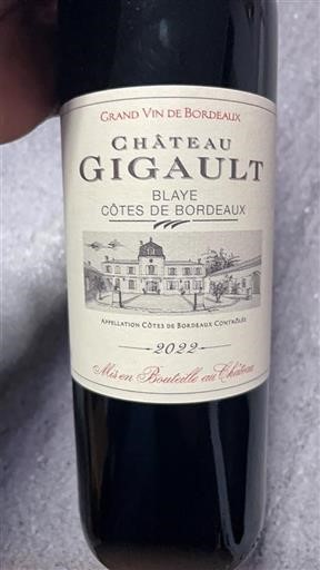 Vin Rouge sec Château Gigault 2022 France Bordeaux Blaye-côtes-de-bordeaux AOC