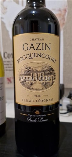 Bordéus Pessac-Léognan Château Gazin Rocquencourt 2016
